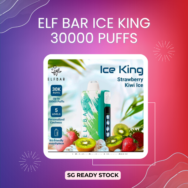 Elf Bar Ice King 30000 Puffs disposable vape device showing the screen and coolness adjustment button