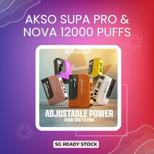 Akso Supa Pro and Nova 12000 Puffs closed system vape device with adjustable airflow and type-c charging port.