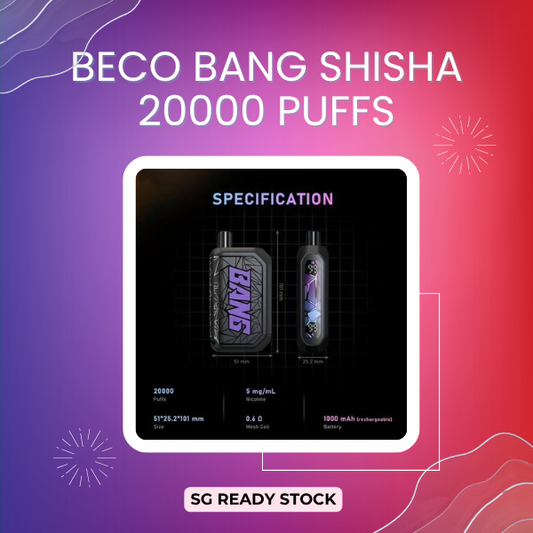 Beco Bang Shisha 20000 Puffs DTL disposable vape device with smart LED indicators