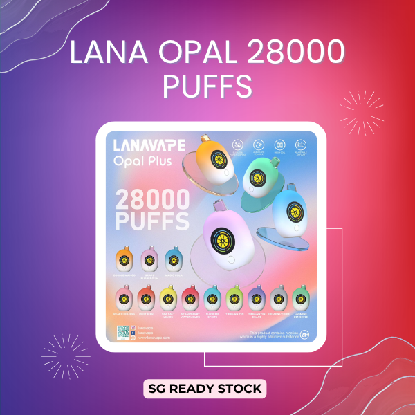 Lana Opal 28000 Puffs disposable vape device with smart LED screen displaying battery and e-juice levels