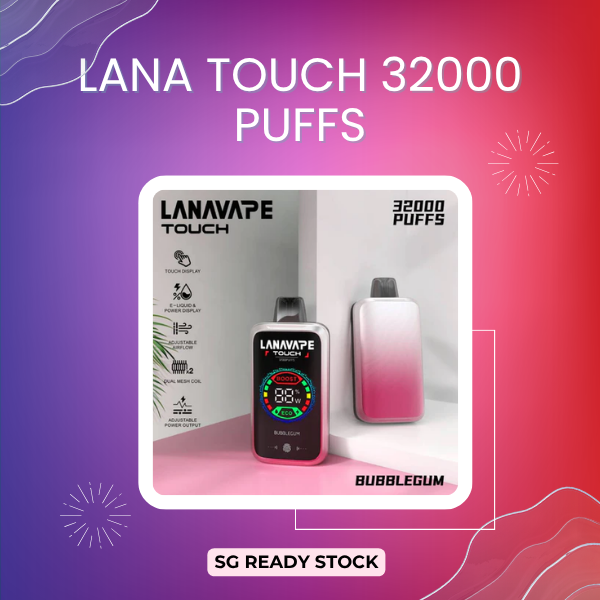 Lana Touch 32000 Puffs disposable vape device with smart touch screen showing flavor and battery life indicator