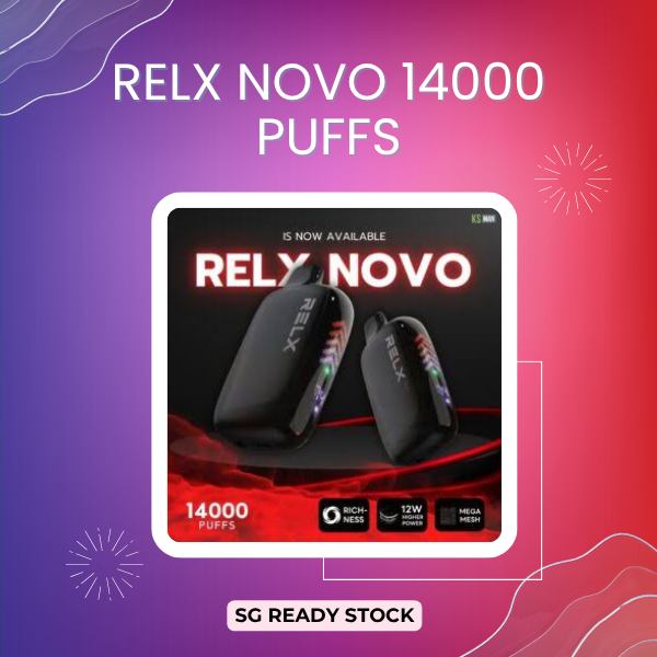 RELX Novo 14000 Puffs Disposable Vape device showing the smart LED screen and sleek design