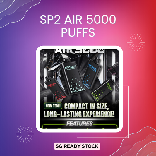 SP2 Air 5000 Puffs rechargeable disposable vape device showing its sleek modern chassis and adjustable airflow control.